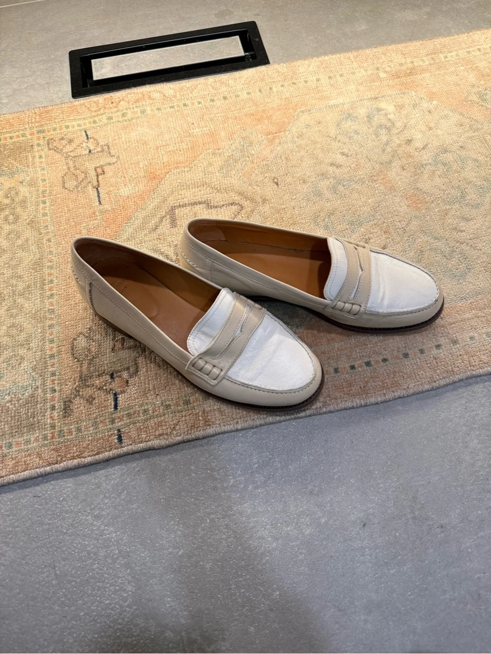 Sézane Two-Tone Cream and White Leather Penny Loafers